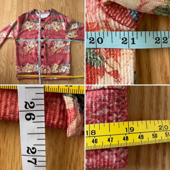 Floral Cardigan Size L Pink Orange Butterfly Garden Button Front Layer Top - Picture 6 of 11